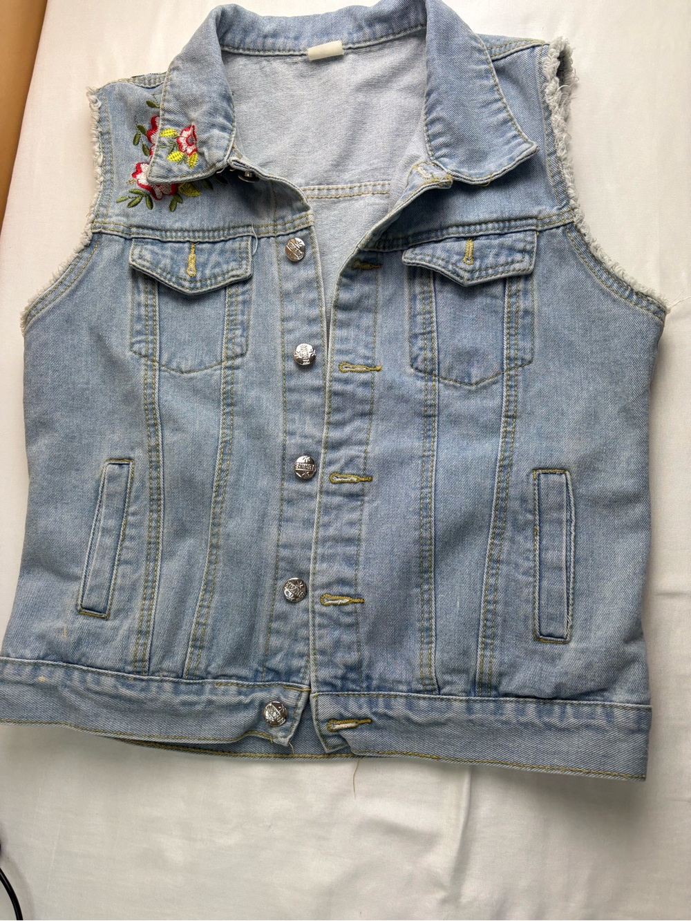 Others Follow Light Blue Embroidered Denim Vest